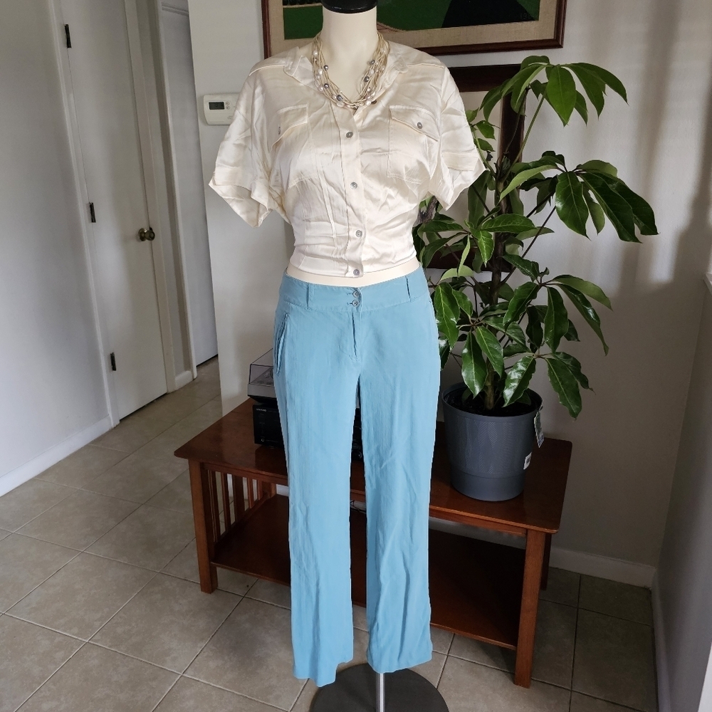 Tommy Bahama vintage silk blue chic soft tropical straight leg pants Size 4